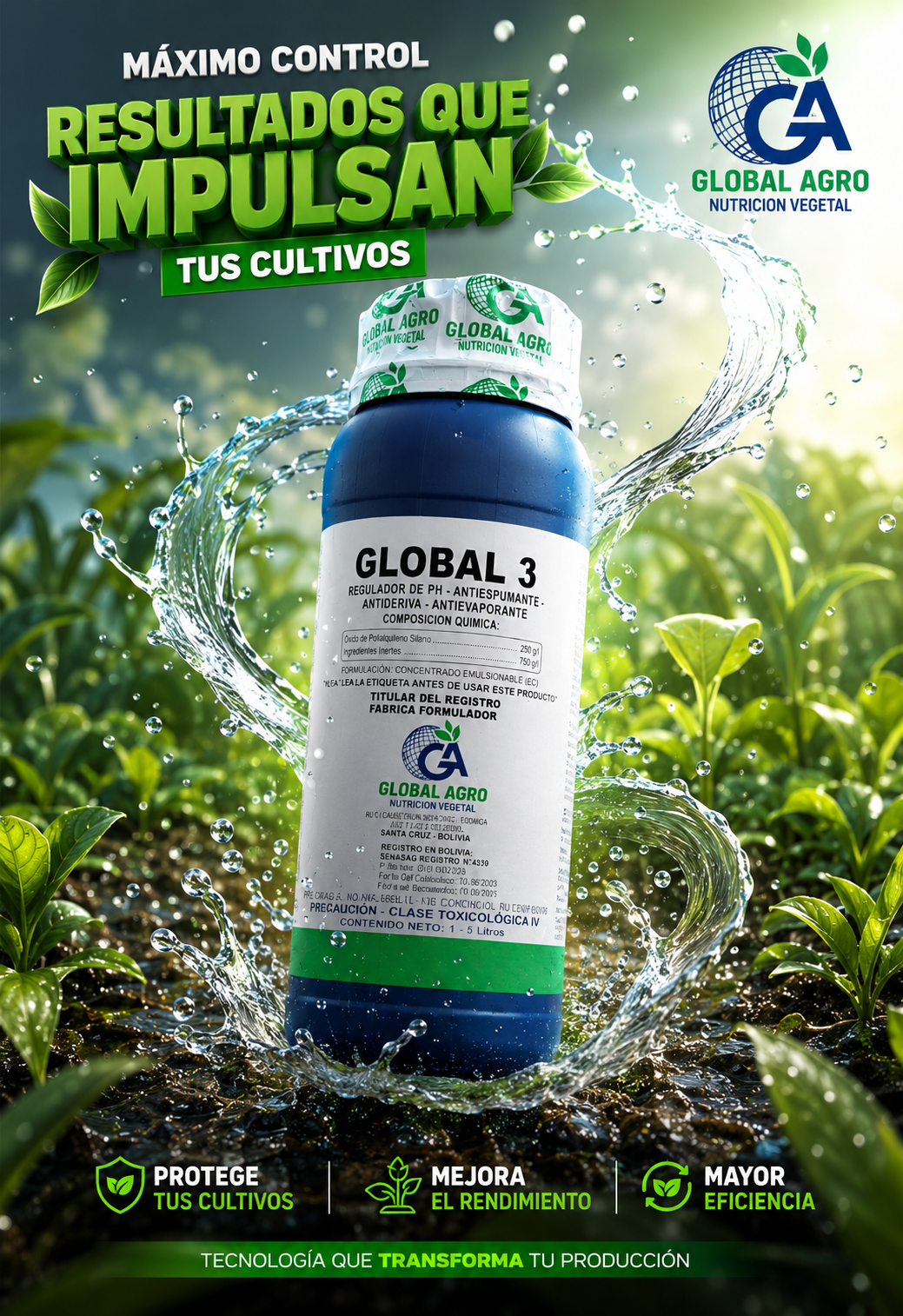 GLOBAL 3 Coadyuvante regulador de pH y mejorador de soluciones agrícolas